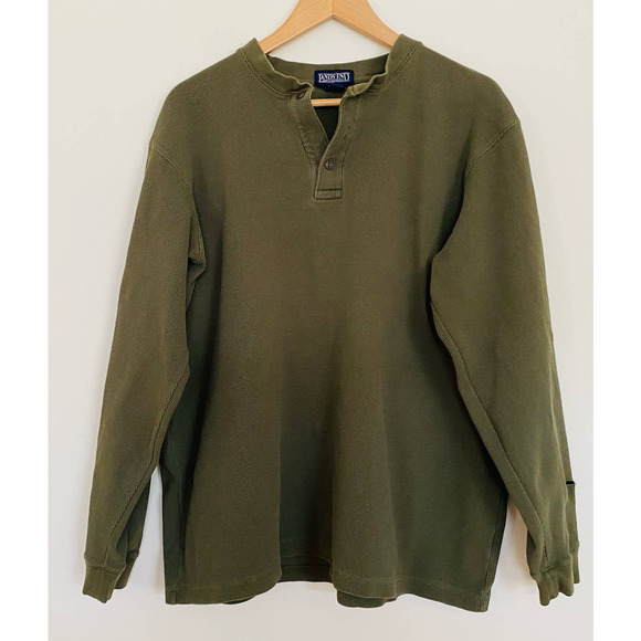 Lands' End Other - Lands End Mens Waffle Knit Long Sleeve Henley Olive Drab Cotton Shirt